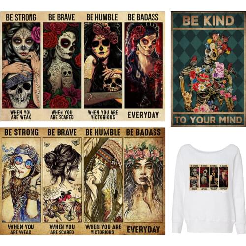 Patches For Clothes Aesthetic Girl DIY Thermal Sticker On Clothes Punk Skull Thermal Sticker Print On T-shir Heat Transfer Vinyl