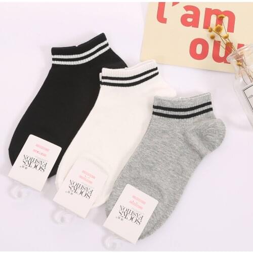 100 Cotton Socks Women Men Unisex Striped Short Socks Fashion Cotton Parallel Bars Sports Socks White Short Sock Hip Hop Sox
