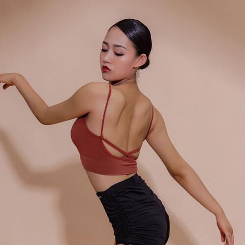 New 5 Colors Womens Latin Dance Tops Sexy Sling Underwear Professional Ballroom Samba Latino Dance Undies With Chest Pad DL6292