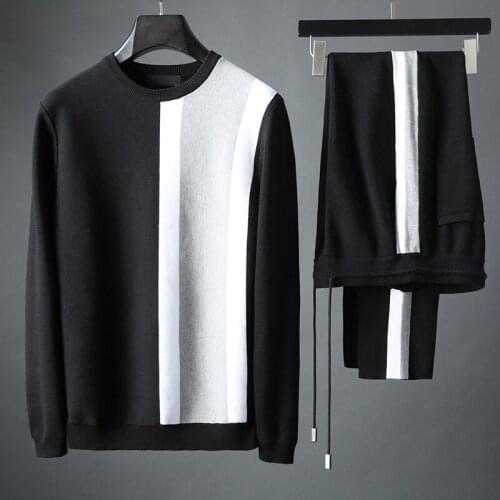 New Knitted Mens Sets (sweaters+pants) Luxury Spring Autumn Long Sleeve Male Suits Fashion Slim Sport Casual Man Sets 3XL