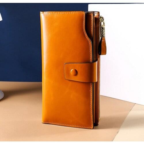 New Design 7 Colours Genuine Leather RFID Wallet Female Long Purse Ladies Coin Purses Fashion Womens Money Walets