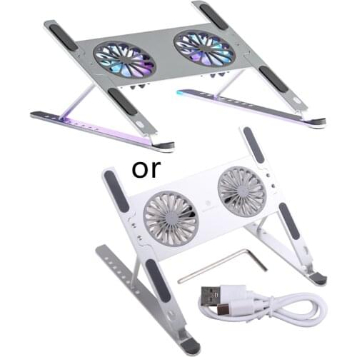 Boneruy Foldable Laptop Cooling Stand with Double Fans for 10-17inch Notebook Cooler Pad Holder Riser Portable