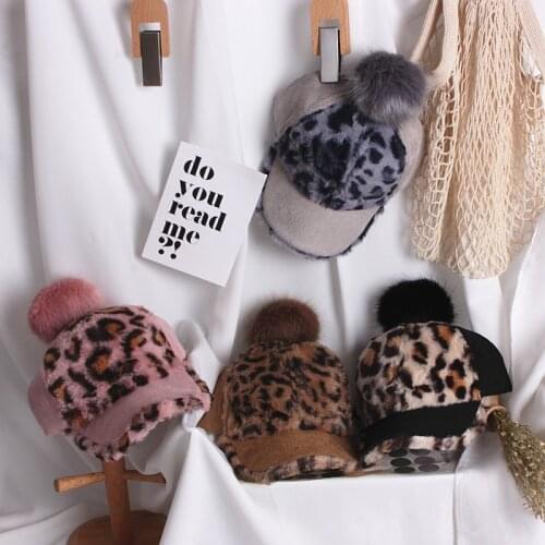 3-6Y Lovely Fashion Infant Girls Hats Leopard Print Ball Beret Beanies Hats Outfit Autumn Winter Warm Beret