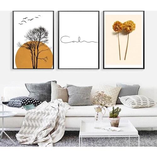 Sun Tree Flower Landscape Calm Canvas Painting Wall Art Nordic Posters and Prints Wall Pictures for Living Kids Room Decoration