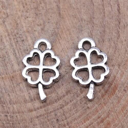 Handmade Pendants For Jewelry Accessories 200pcs Four Leaf Clover Charms 10x6mm Antique Silver Plated