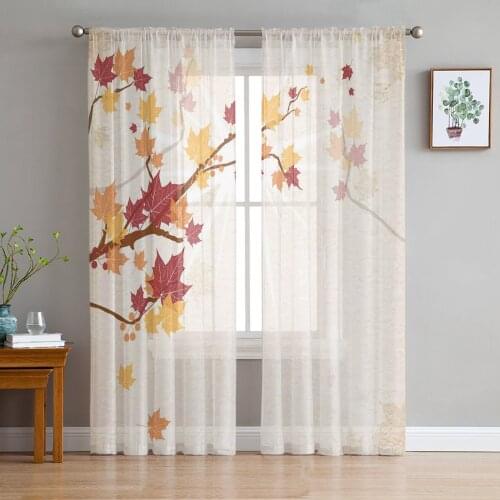 Simple Tulle Curtains Autumn Sycamore Leaves Villa Living Room Adult Bedroom Study Gauze Fabric Balcony Decor Chiffon Curtains