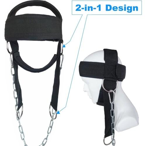Belt Chain Weight Lifting Trainer Head Harness Gym D Shackle Neck Muscles Builder Equipment Adjustable Strength Exercise Fitness