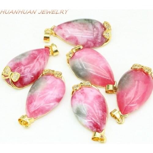 Charm Necklace & Pendants For Women Water Drop Natural Stone Pendant 16x30mm Jades Chalcedony Stainless Steel Chain Jewels B3337