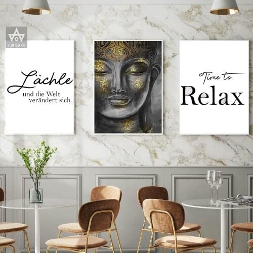 Zen Buddha Head Statue Poster Relax Smile Motivational Quotes Canvas Print Minimalist Wall Art Pictures Painting Buddhism Modern