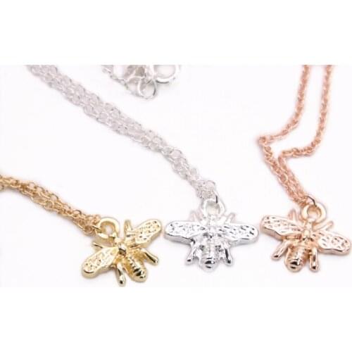 Trendy Classic Bee Pendant Necklace Cute Cartoon Insects Necklace Gold White Rose Three Color Optional