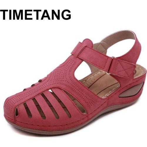 TIMETANGSummer Women Round head Sandals Fashion Female Beach Shoes Wedge Heels Shoes Comfortable Platform Shoes Wedge shoes woma