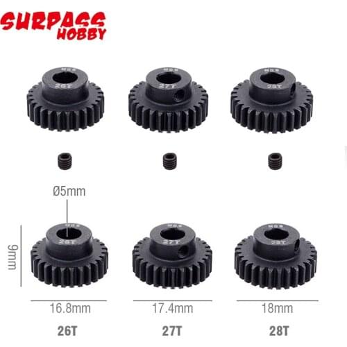 2pcs/lot Surpass Hobby M0.6 17T/18T/19T/20T/21T/22T/23T/24T/25T/26T/27T 5.0mm Shaft Metal Pinion Gear Motor For 1/8 RC Car HSP