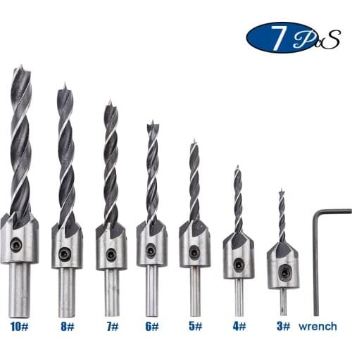 7pcs/set High Speed Steel 5 Flute Countersink Wood Drill Bits Set 3mm 4mm 5mm 6mm 7mm 8mm 10mm for Woodworking Carpentry Reamer