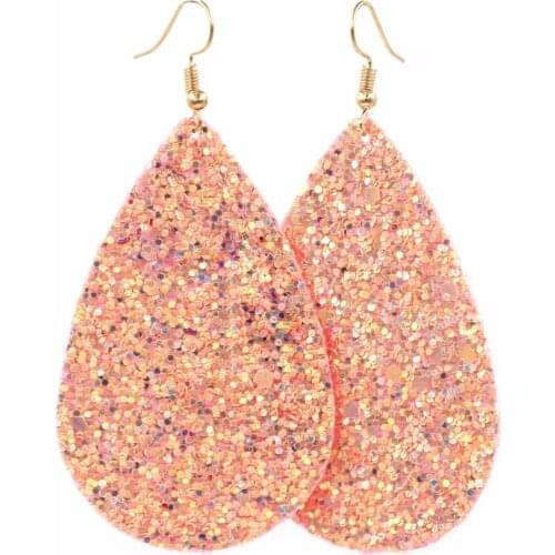 2020 New simple water drop Teardrop Genuine PU Leather Glitter Earrings for Women