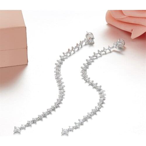 SLJELY Long 925 Sterling Silver Jewelry Micro Cubic Zirconia Starry Star Earrings Luxury Brand Design for Women Wedding Party