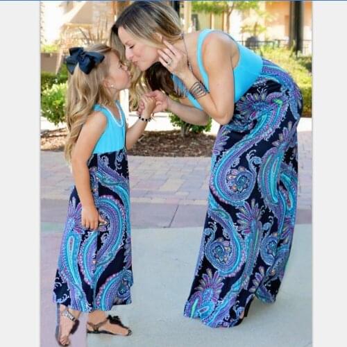 New Family Matching Dress Mother And Daughter Spring Summer Phoenix Print Patchwork Long Vestidos Dresses Mommy And Me Outfits