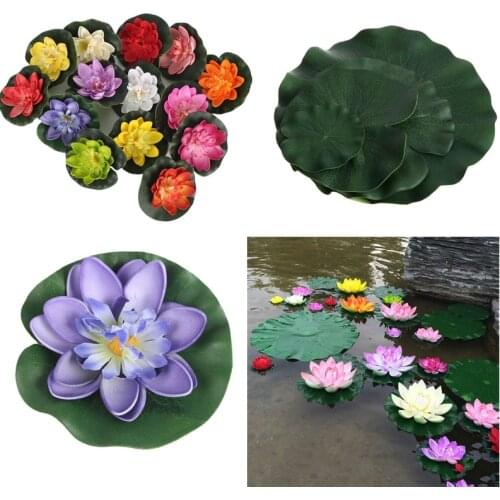 1/5Pc Artificial Lotus Water Lily Floating Flower Pond Tank Plant Ornament 10cm Home Garden Pond Decoration artificial floating