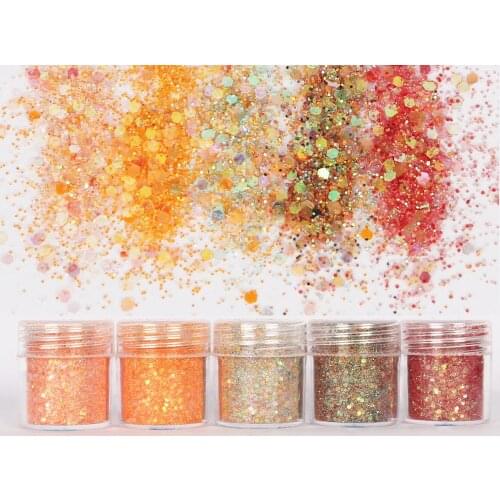 5Pots/set Orange Color Shining Glitters 1mm Sequins Mixed For Diy Epoxy Resin Mold Crafts Filling Findings Jewelry Tool Making