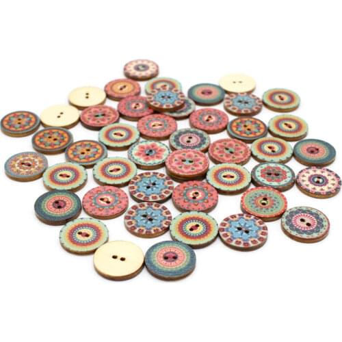 50pcs 20mm Round Shape Wood Buttons Printed vintage flower 2 Holes Sewing Scrapbooking Crafts botones decorativos