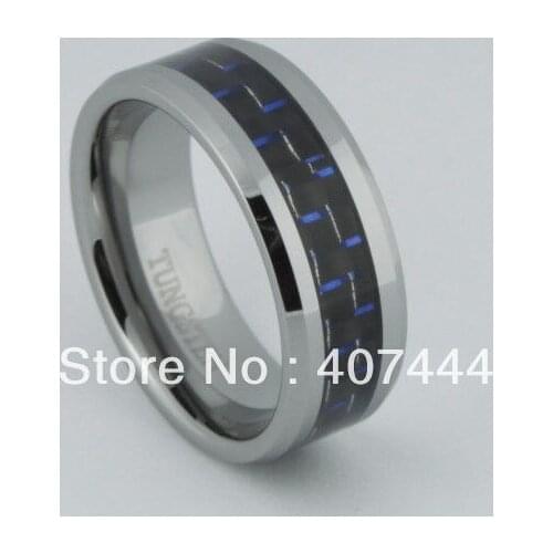 Free Shipping Cheap Price USA Canada UK Russia Brazil Hot Sales 8MM Black&Blue Fiber Bridal Tungsten Wedding Ring Size 6-14