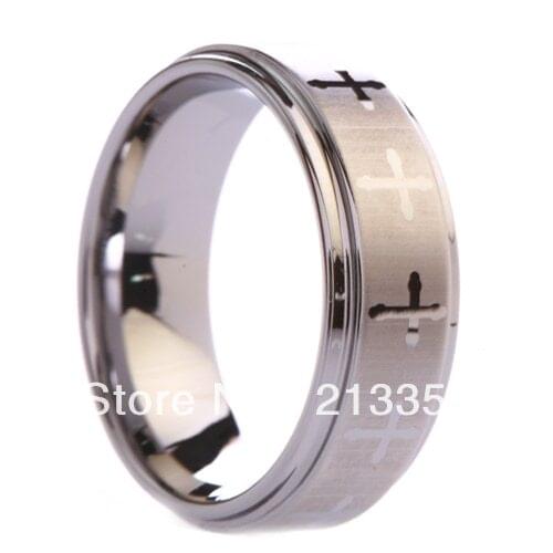FREE SHIPPING!USA WHOLESALES CHEAP PRICE BRAZIL RUSSIA CANADA UK HOT SELLING 8MM STEPPED LASER CROSS MENS TUNGSTEN WEDDING RING