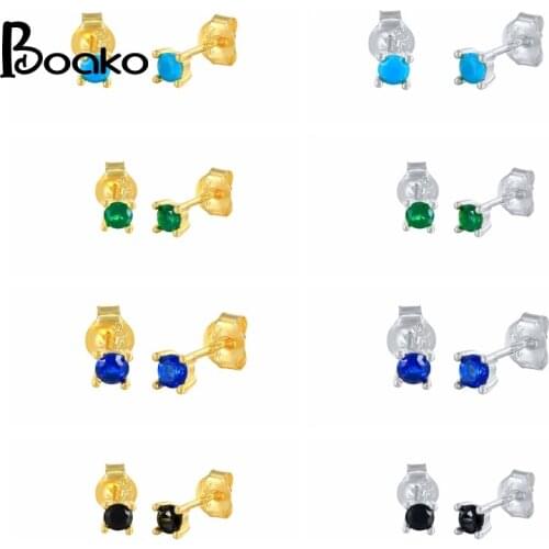 BOAKO Green Zircon925 Sterling Silver Earrings For Women Stud Earrings Gold/Silver Jewelry Ear Piercing Mom Gift 2021 Trend