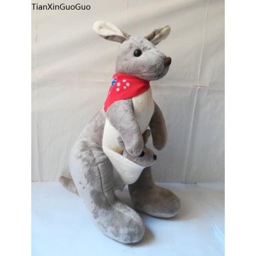 Large 45cm gray kangaroo plush toy red flag kangaroo soft doll pillow toy Christmas gift b1471