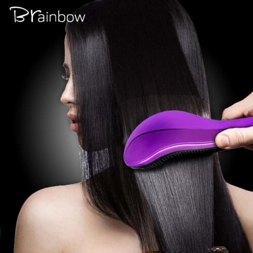 Brainbow 1pc Magic Anti-static Hair Brush Handle Plastic Electroplate Comb Shower Shampoo Massage Comb Salon Hair Styling Tools