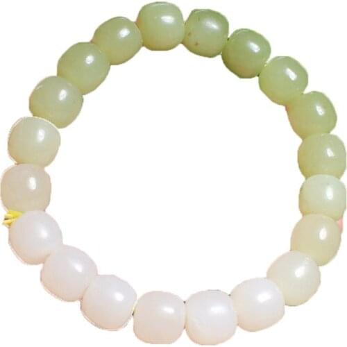 Hetian jade Xinjiang Qiemo yellow material blue white jade 8 mm old Bead Bracelet hand string x