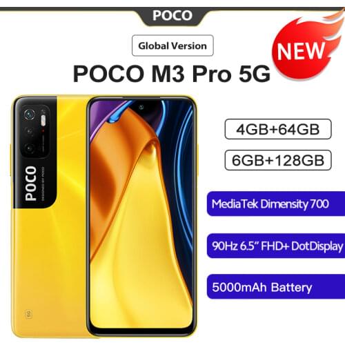 Global Version POCO M3 Pro 5G Smartphone 64GB/128GB Dimensity 700 Octa Core 90Hz 6.5” FHD+ Screen 48MP Triple Camera 5000mAh NFC
