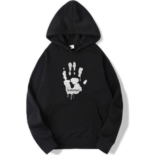 Hand Print Cartoon Hip Hop Hoodies Mens Casual Fleece Warm Sweatshirts Autumn Winter Simple Hooded Comfortable Streetwear Men