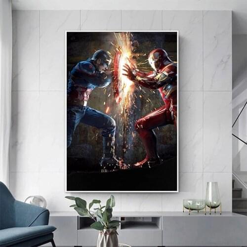 Canvas Painting Marvel Avengers Superhero Captain America Iron Man Prints Posters Wall Art Picture for Living Room Decor Cuadros