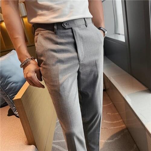 Classic Striped Men Casual Pants 2021 Autumn Classic Business Slim Dress Pants Streetwear Office Social Trousers Plus Size 28-42