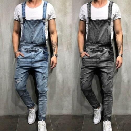 Slim ripped denim jumpsuit men Brand cotton denim Overalls men Straight Cool Streetwear Hip hop denim jumpsuit man