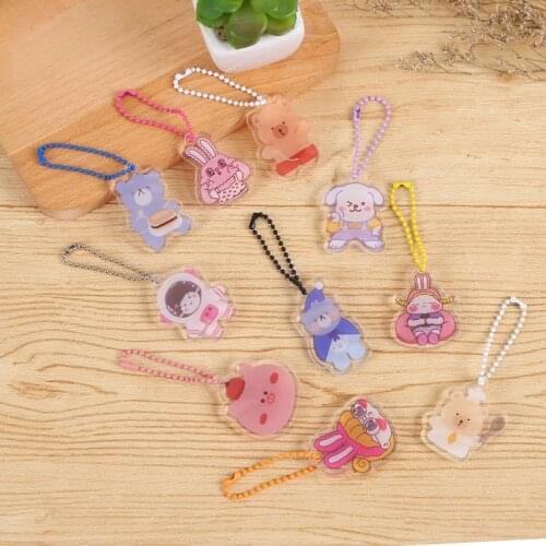 Korean Ins Cute Cartoon Bear Rabbit Key Chain Acrylic Double Sided Backpack Decorative Small Pendant Accessories Key Management