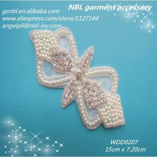 Crystal beaded bridal rhinestone pearl appliques patch for wedding dresses WDD0207