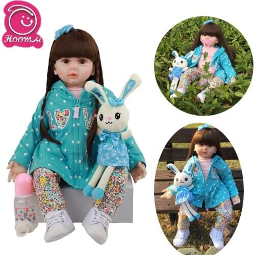 HOOMAI 24 Inch Latest Reborn Doll Cloth Body Lively Long Hair Reborn Baby Girl Dolls Gifts For Childrens Friends