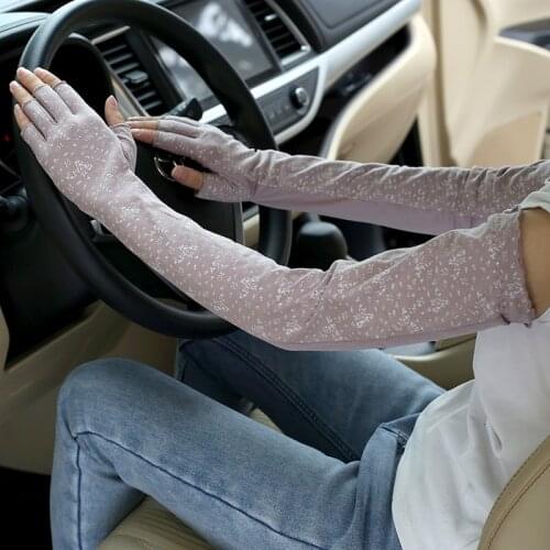 Summer womens long cotton sun protection gloves breathable half-finger driving and riding arm cover sun protection sleeves