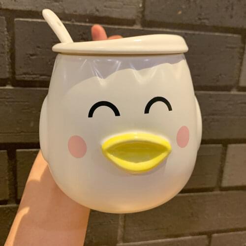 Cute Cartoon Chick/duck Mug With Lid Spoon And Cover Lovely Girl Milk Breakfast Cup Lady Household Water Goblet