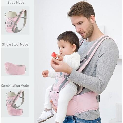 Multifunctional 3-in-1 Baby Carrier with Hip Seat Waist Stool for 0-36M Newborn Babies Ergonomic Breathable Adjustable Backpack