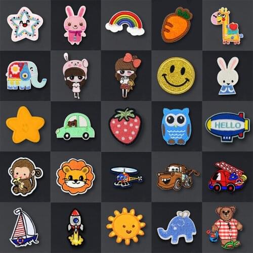 Cute Anime Cartoon Children Iron on Patches for Clothing Sticker Sew on Embroidery Patch on Clothes Applique Stripes mix lot