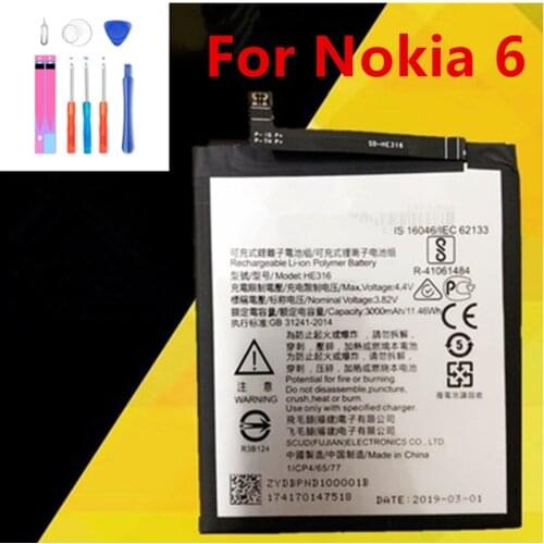 NEW Original HE316 phone battery For Nokia 6 TA-1000 TA-1003 3000mAh+ free tools