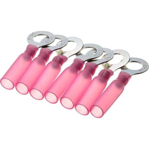 50pcs M6 Heat Shrink Red Ring Terminals Insulated Butt Electrical Wire Cable Connectors For Marine Automobile