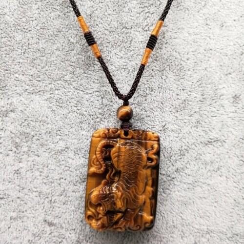 Natural Tiger Eye Tiger Necklace Pendant Jades Pendant Transfer Lucky Jewelry With Chain