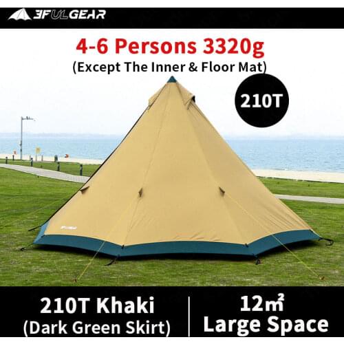 3F UL GEAR TRIBE Pyramid Tipi Tent Outdoor Camipng 4-6 Persons Large Tent 40D/210T Windproof Tent 4 season With Snow Skirt
