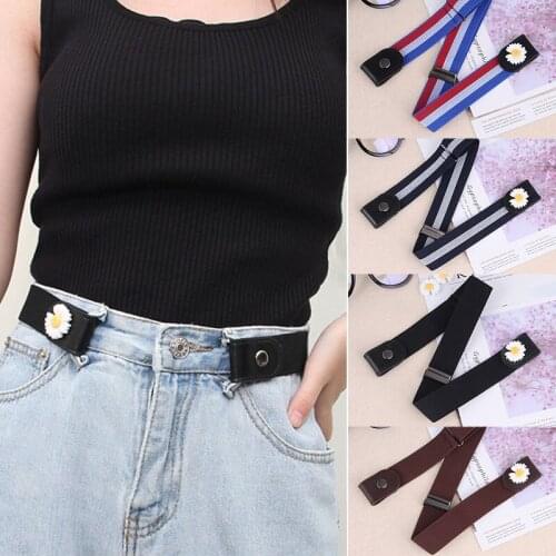 Simple No Buckle Stretch Elastic Belt For Women Men All-match Jeans Pants Flowers No Buckle Invisible Boys Girls Waist Strap