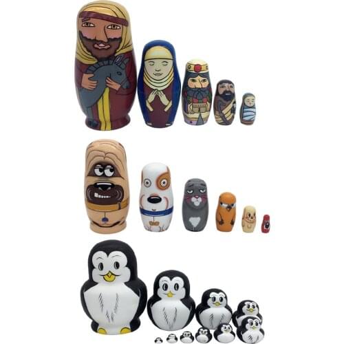 Multicolors 5PCS Cute Hand Painted Wooden Russian Nesting Dolls Babushka Matryoshka Toy Painted Toys Kids Home Decoration Gifts