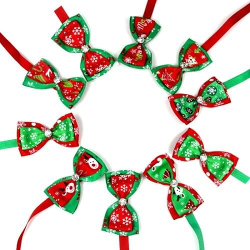 Christmas flashing diamond bow collar pet bow collar Reflective ribbon small dog accessories Christmas pet accessories