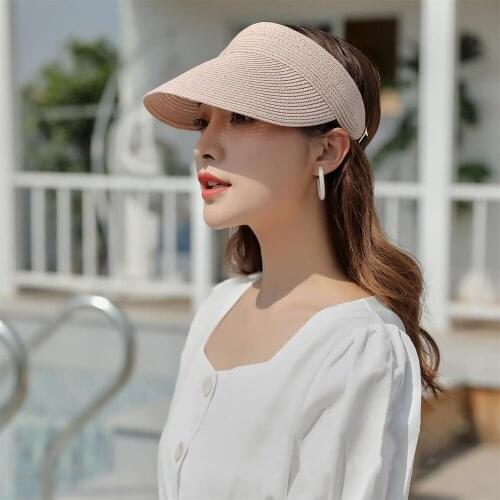 Folding Straw Hat Womens Summer Outing Sun Visor Holiday Cool Hat Seaside Beach Hat Tide Summer Hats Straw Visor Hats For Women