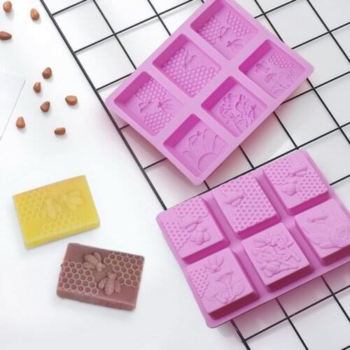 1pc Honey Bee Silicone Soap Mold diy Handmade Craft 3D Soap Mold Silicone Rectangular 6 Forms Soap Molds For Soap Making